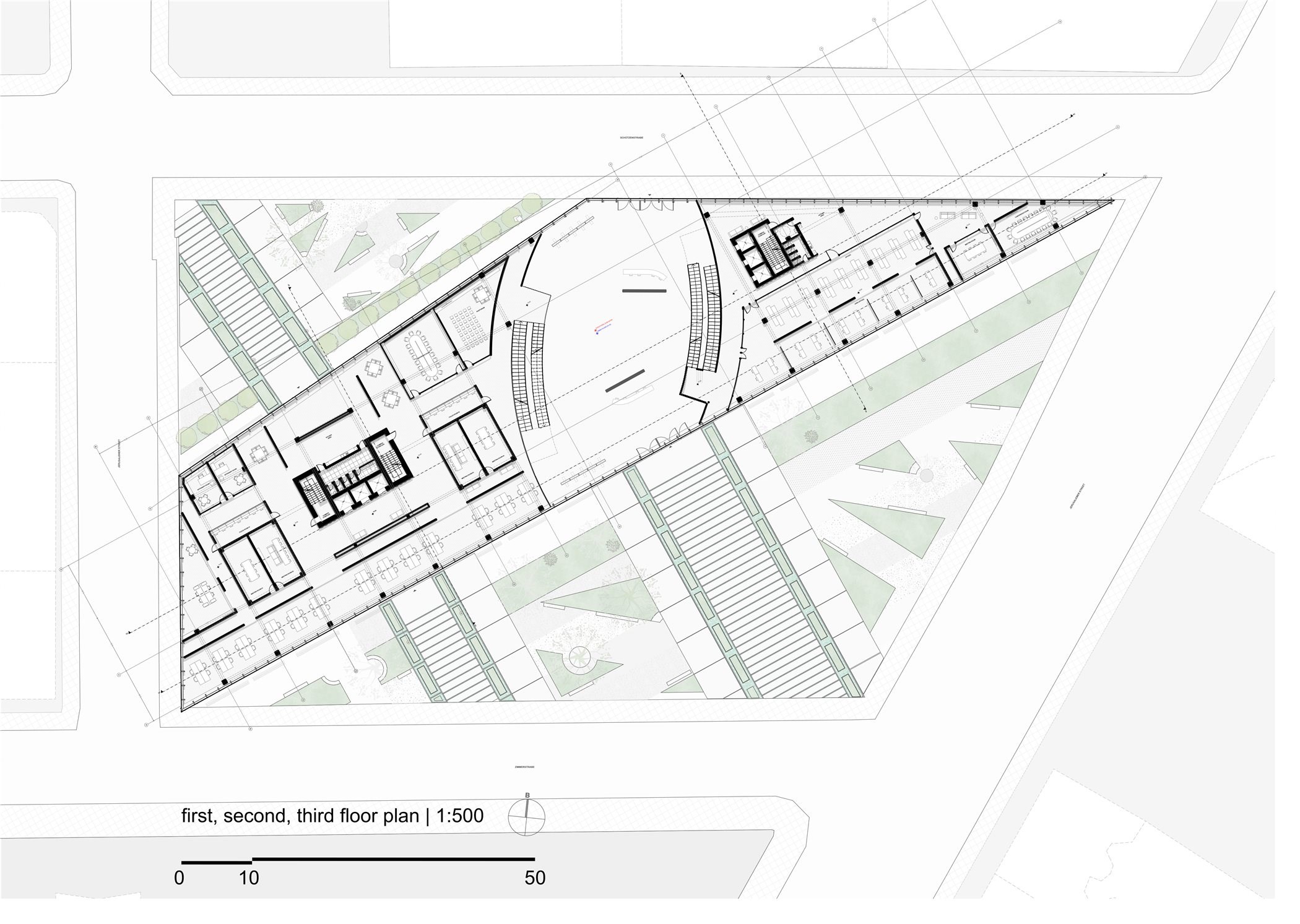 Berlin Office Building - first to third floor plan