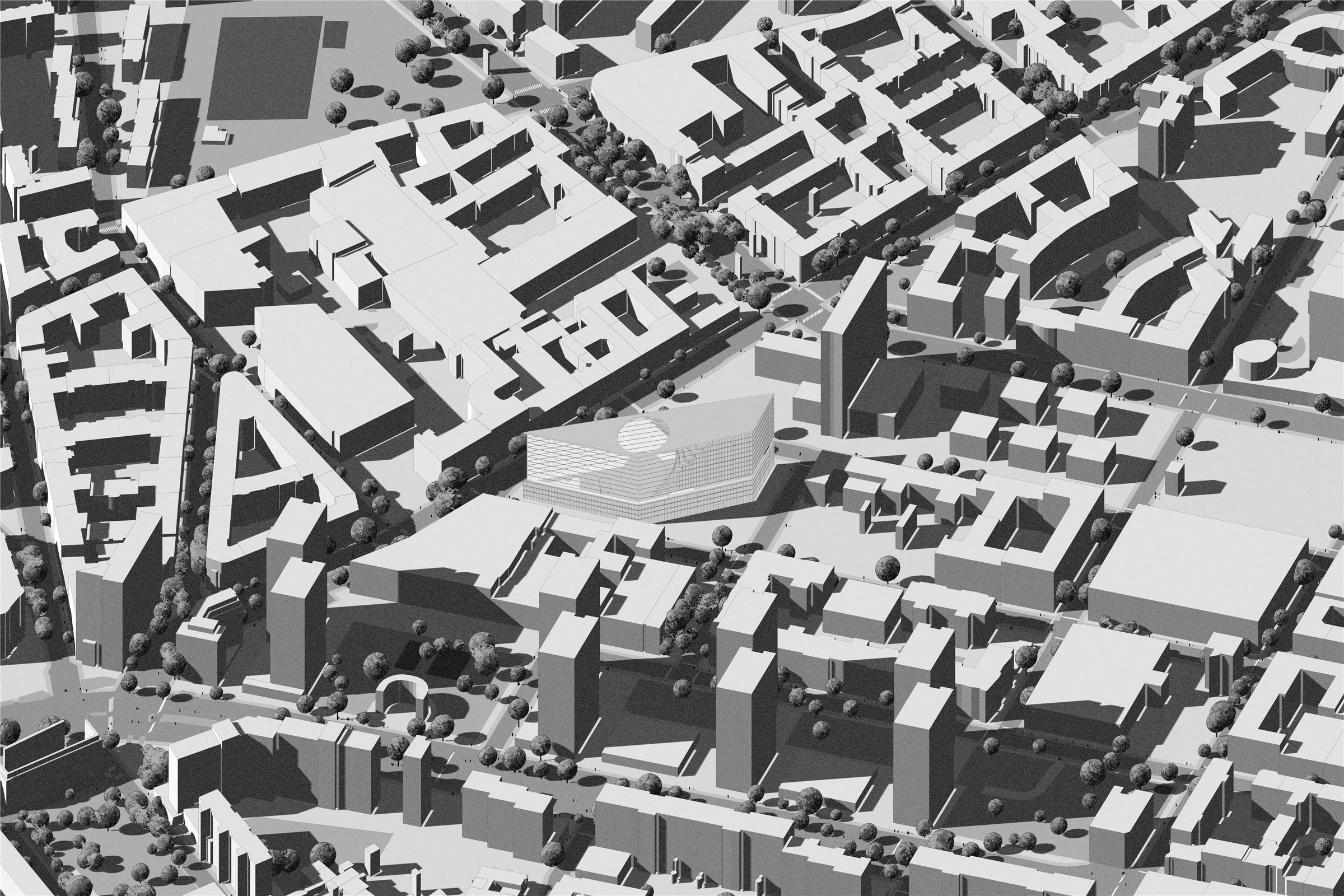Berlin Office Building - the building in its context, axonometric over the neighbourhood